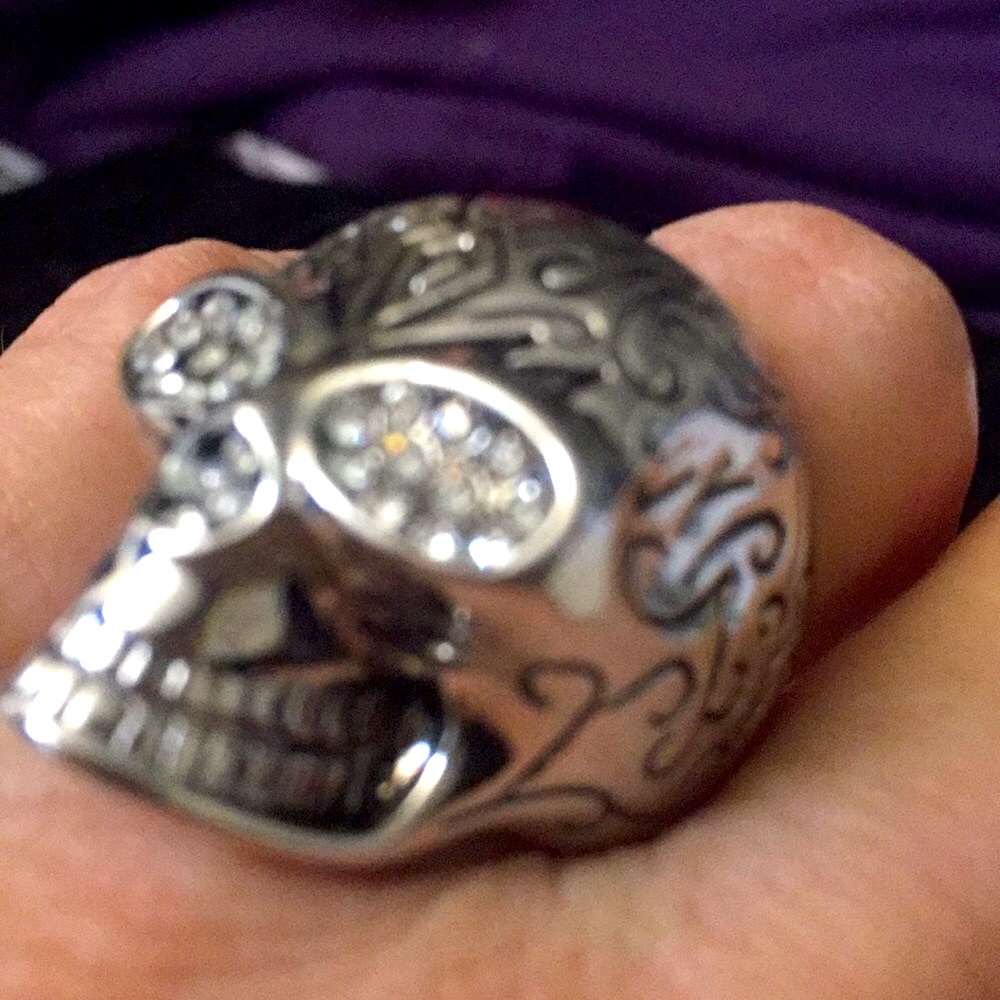 Silver Skull Ring, Crystal Eyes Heavy,Well Crafted - Picture 2 of 8